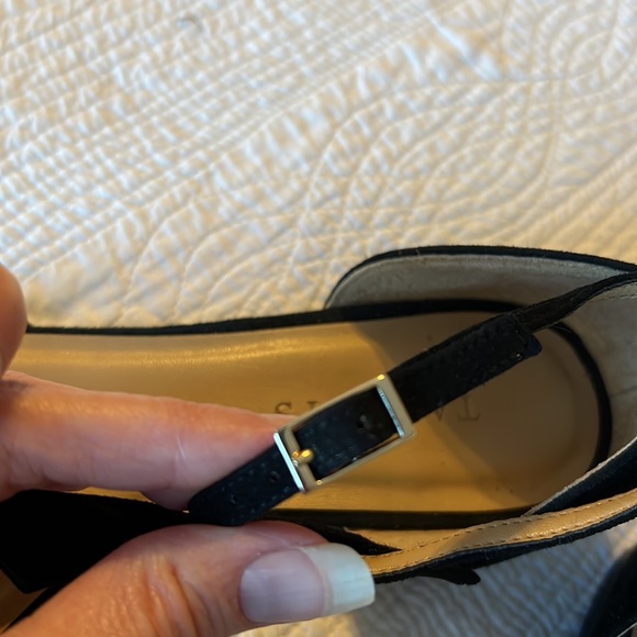 Talbots ‘Edison’ black suede ankle strap flats with bows - Picture 12 of 14